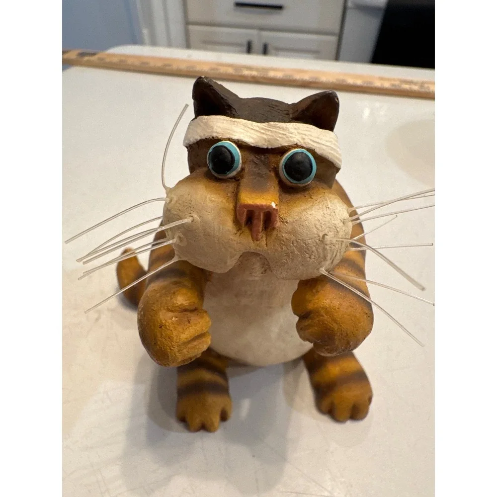 Vintage Orange Tabby Striped Cat Critters with Headband Exercise Workout Cat